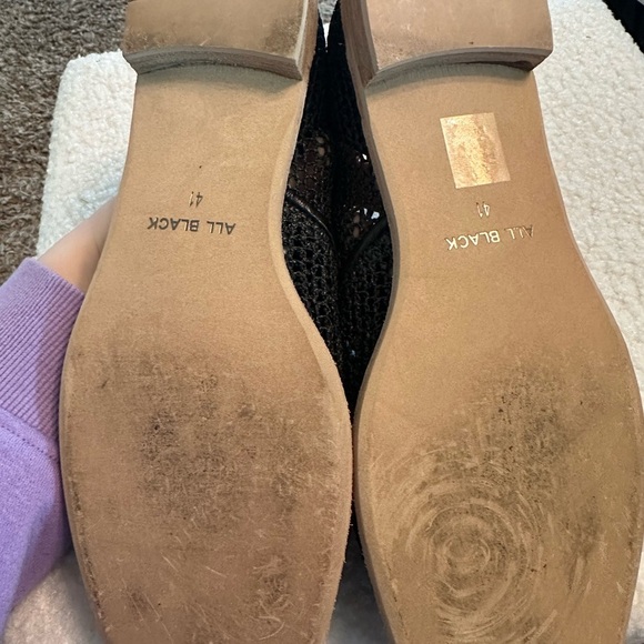 All Black Mesh Black Oxfords Leather Anthropologie Flats UK 41 or 10.5 - Picture 8 of 12